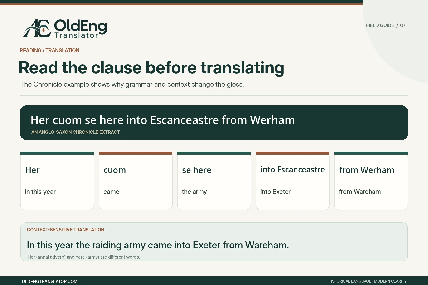 How to read old english chronicle sentence analysis
