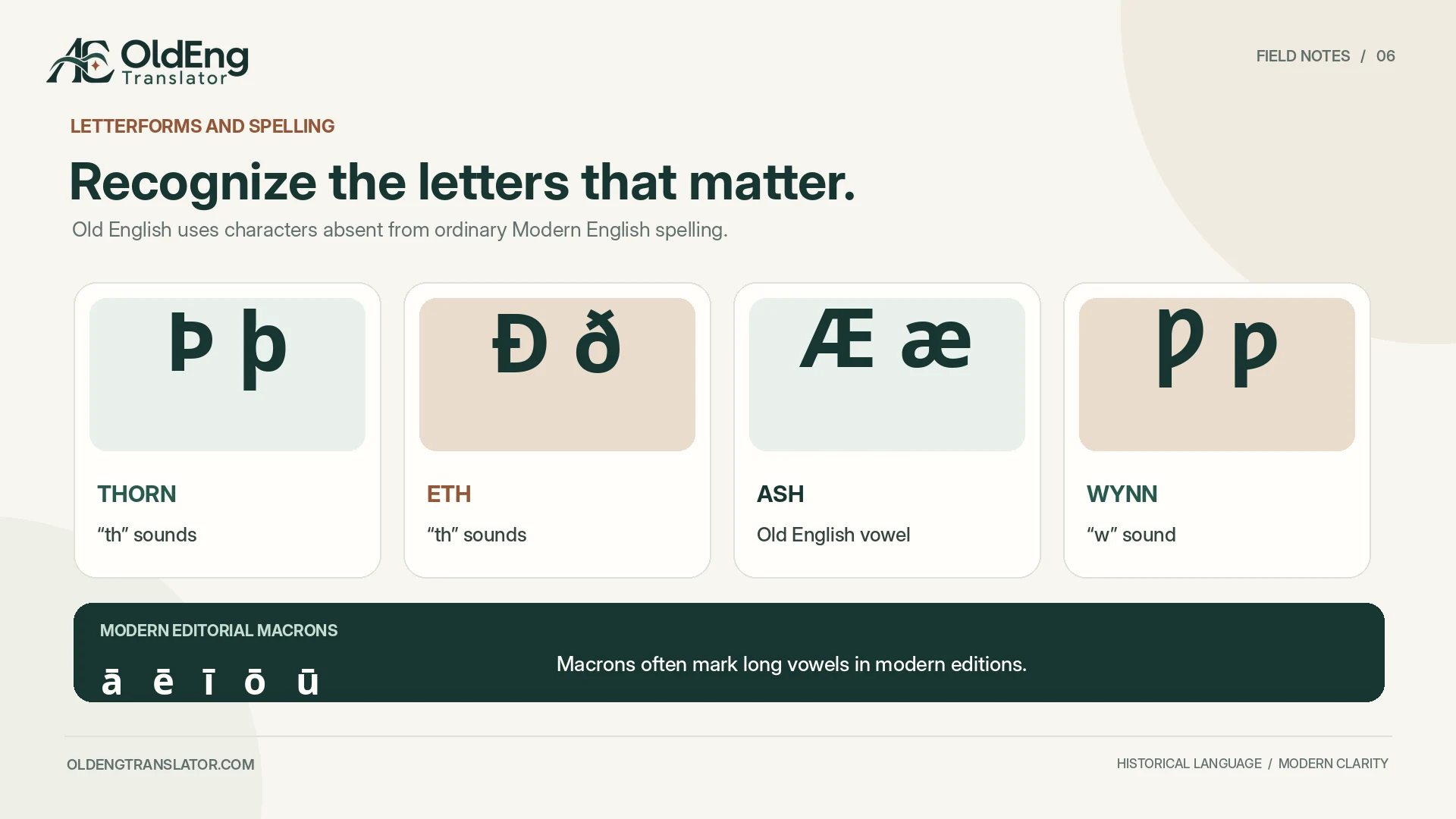 Old English Letters, Spellings, and Input Variations infographic