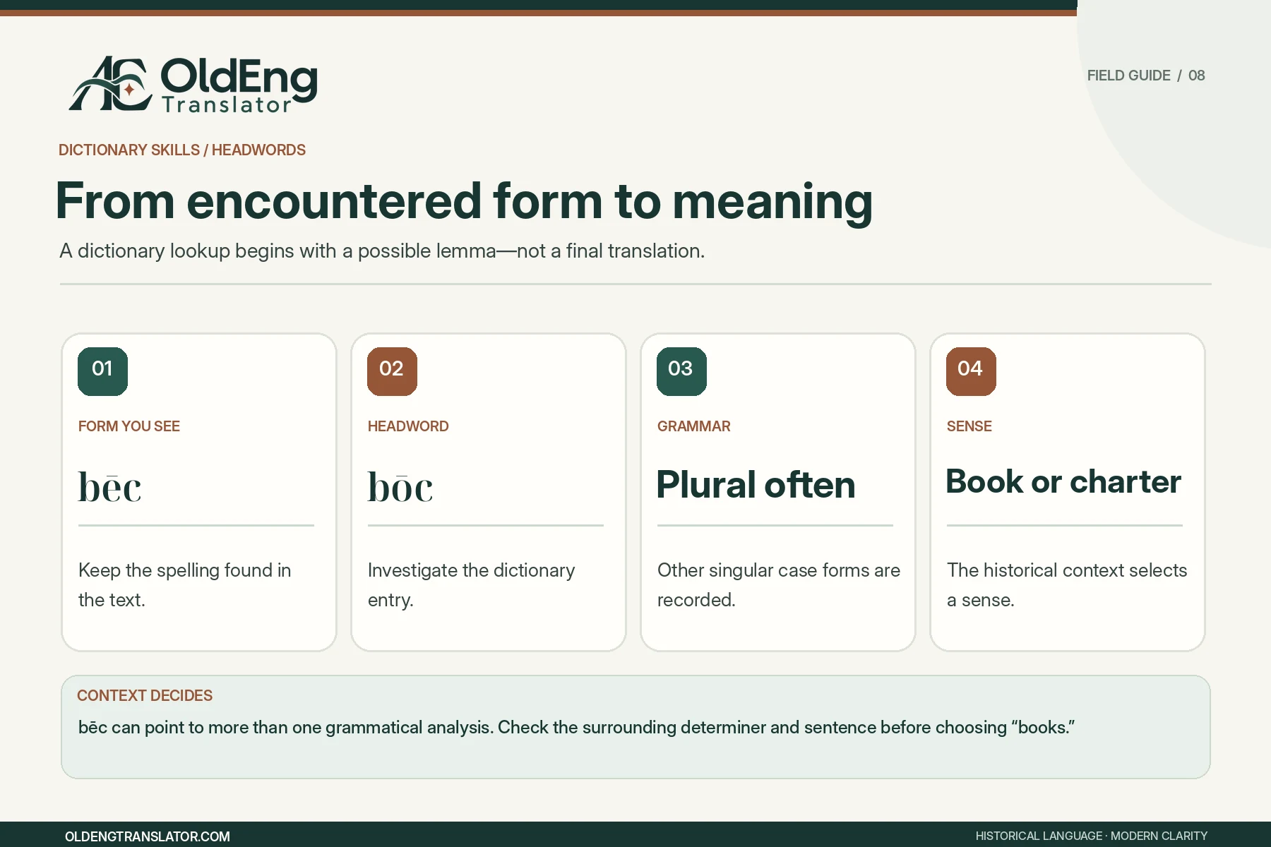 Old english dictionary bec to boc headword lookup